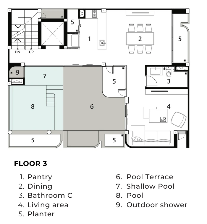 Pool and family living - Private pool plan ARQ10 M-House floor plan